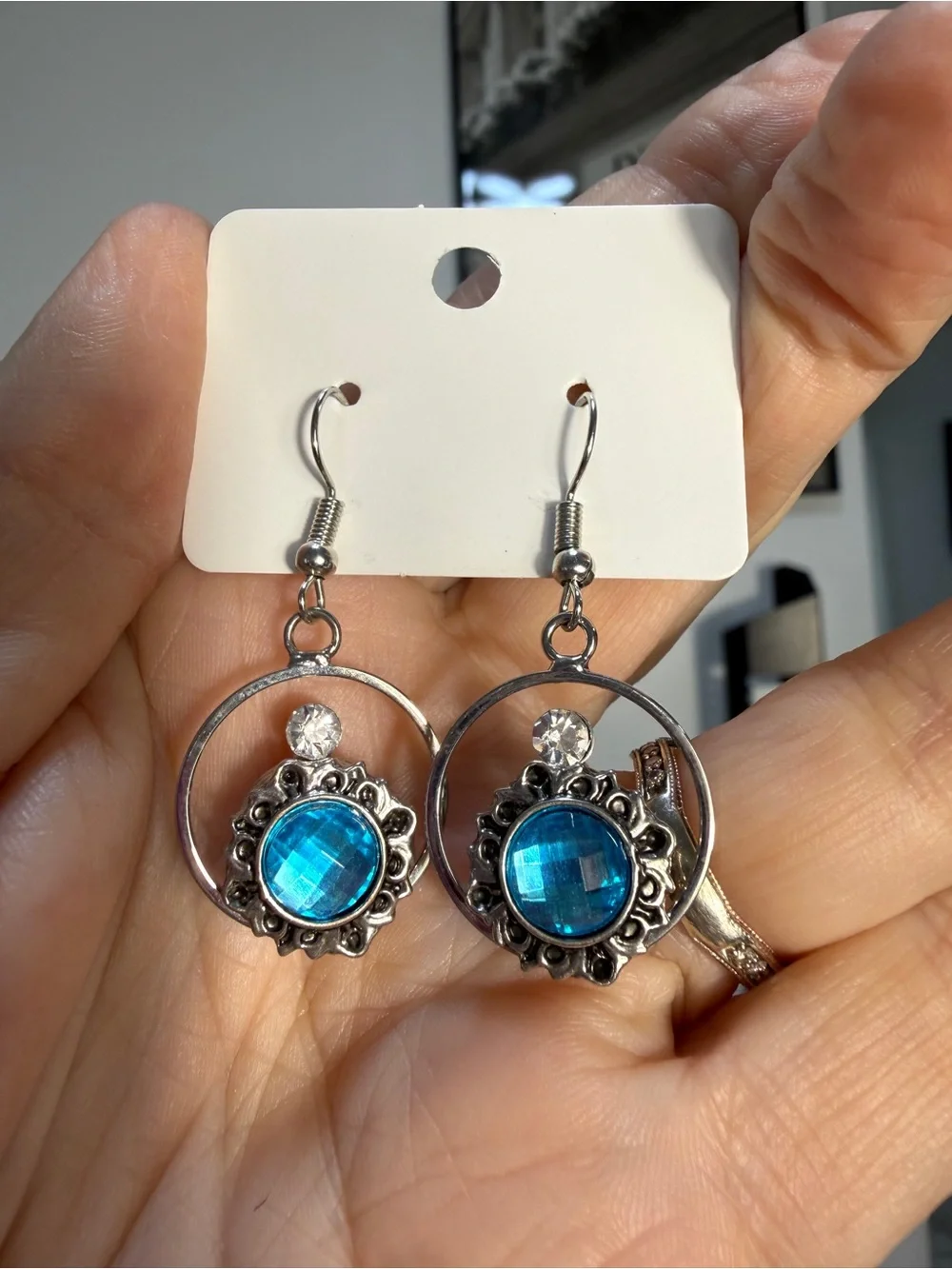 Blue Crystal Circle Drop Earrings - Women Jewelry